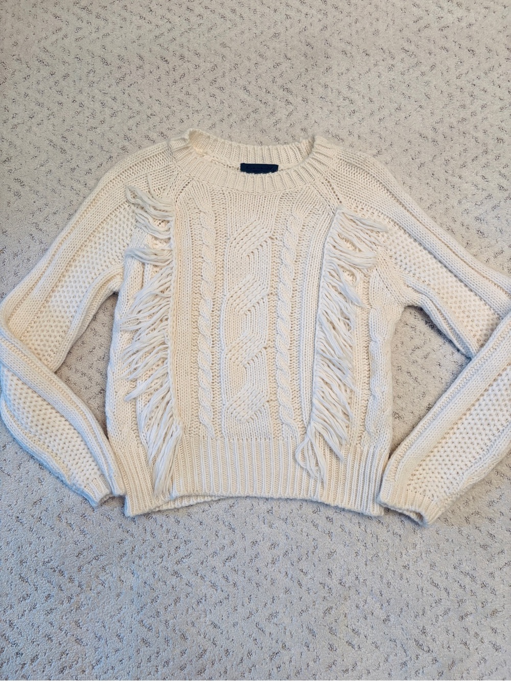 Elsamanda Anthropologie Cream Cable Knit Fringe Sweater Size M Wool Alpaca Italy